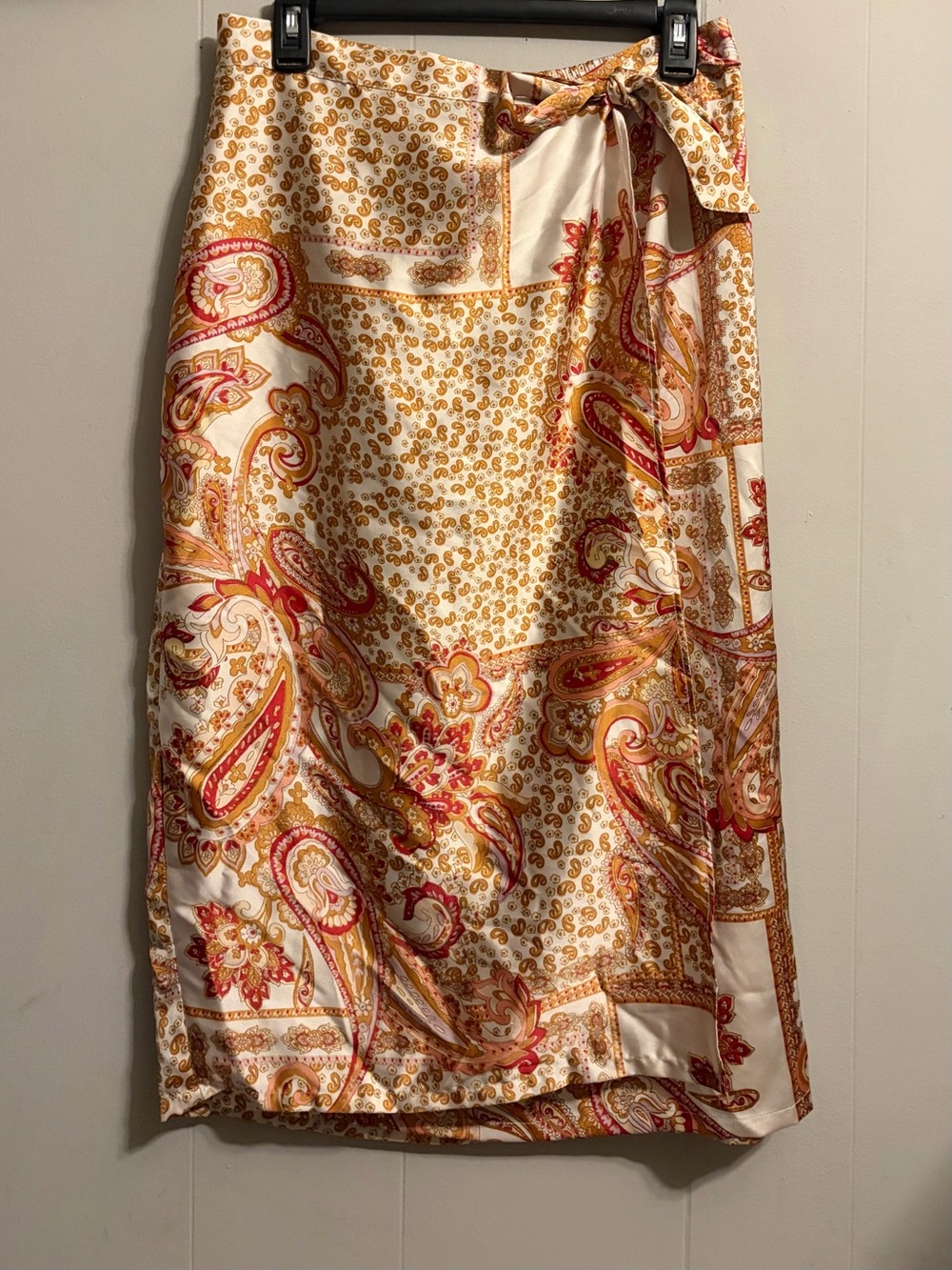 Japna Paisley Wrap Midi Skirt in Cream, Gold & Red